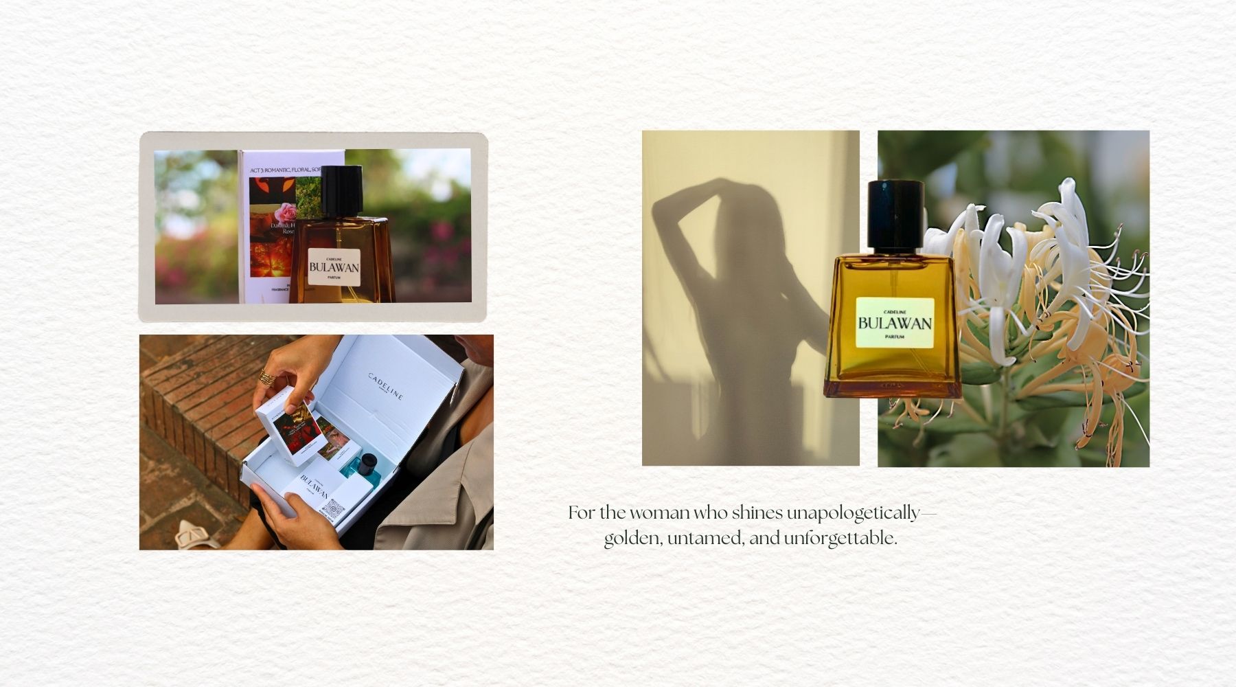 Bulawan by Cadeline — Cebu-crafted floral fragrance inspired by golden sunsets and luminous feminine strength, mixing light dance rhythms with timeless elegance.